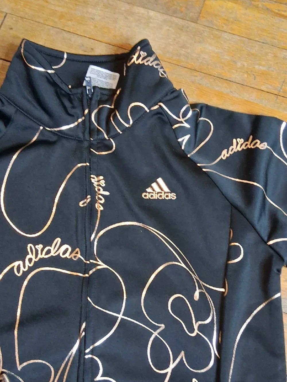 adidas Black Track Jacket and Pants with Rose-Gold Line Art